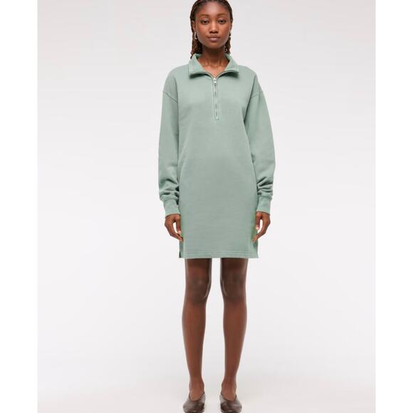 Abercrombie & Fitch Long Sleeve Zip Up Fleece Mini Dress Size M Sage Green Cozy - Picture 1 of 4
